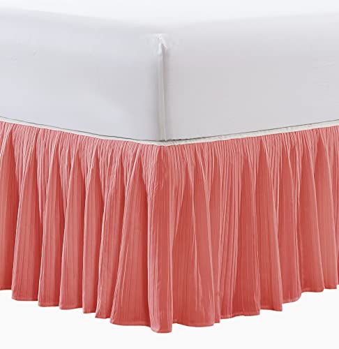  Microfiber Pleated Bedskirt, Stylish Design Wrap Around Solid Microfiber With 18" Drop, Gathered Ruffled Bedding Home Decoration, King, Birdsong Coral (78" X 80" + 18")