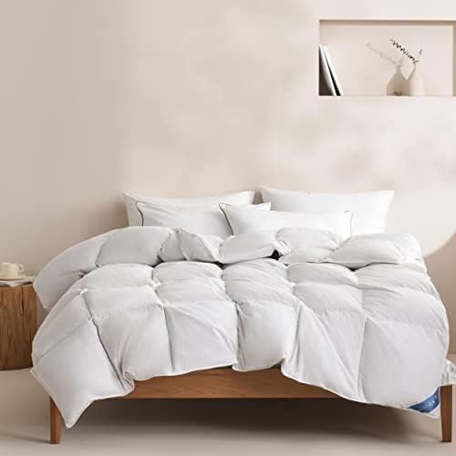  Saisier Feather Down Comforter King Size Ultra Soft Premium Down Duvet Insert, All Season Medium Warmth 106x90 Inches White Hotel Bedding Comforter Cotton-Poly Cover With 8 Corner Tabs(White,106x90)