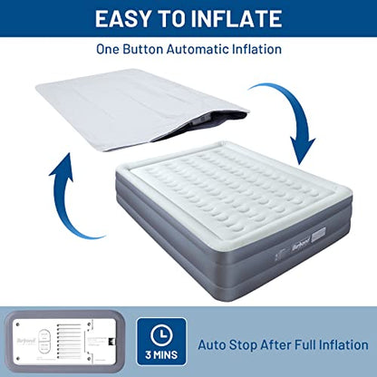  PVC-Free Air Mattress Queen With Built-in Pump, One Button Inflation And Auto Stop, 720 LB Support Airtight Airbed, 15 Inches Odorless Queen Mattress For Office, Homestay, Outdoor Camping