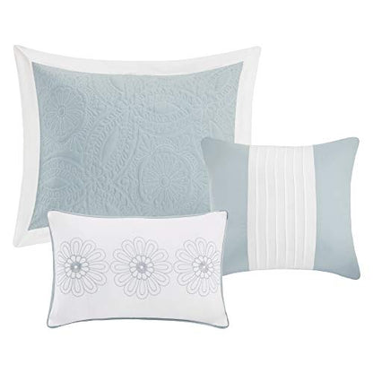  Ashbury Bedspread Set - Luxury Textured Quilt, All Season, Large Lightweight Coverlet, Cozy Bedding, Matching Shams, Medallion Blue, Oversized King (120 In X 118 In)