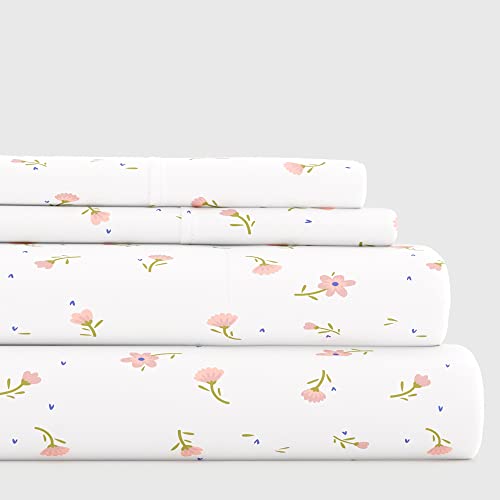  4 Piece Twin Bedding Sheet Set (Pink Floral) - Sleep Better Than Ever With These Ultra-Soft & Cooling Bed Sheets For Your Twin Size Bed - Deep Pocket Fits 16" Mattress