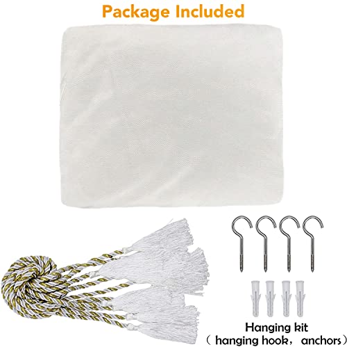  4 Corner Post Bed Canopy, Elegant Curtain Net For Full/Queen/King Size Bed (White)