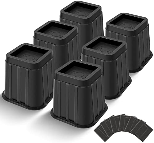  USION Bed Risers 4 Inch, Set Of 6 Bed Lifts Risers Up To 3300 Lbs,Square Risers Blocks For Sofa,Table,Couch,Chair Or Desk,Dorm Room(Black)