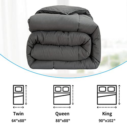  Queen Size Comforter Duvet Insert, All Season Soft Quilted Down Alternative Comforter Reversible Duvet Insert With Corner Tabs, Winter Summer Warm Fluffy (Grey, 88x88 Inches)