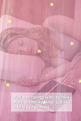  Bed Canopy For Girls, Glowing Stars Princess Bed Tent, Bed Curtain Room Decor Luminous Mosquito Net For Baby, Kids(Pink)