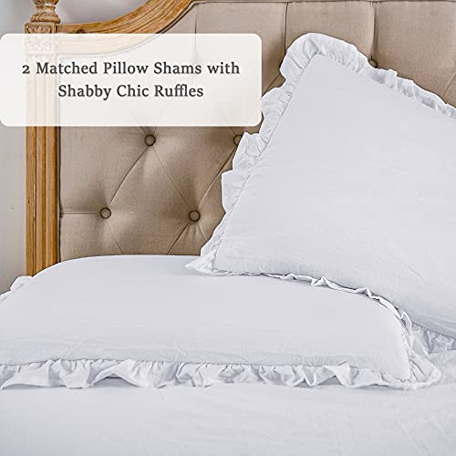  Rustic Ruffle Skirt Bedspread, Hand Made 30" Long Ruffle Skirt Coverlet, Natural Wrinkle Style For Kid, Baby （3 Pcs Set, Queen, White）