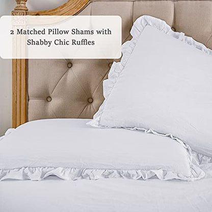  Rustic Ruffle Skirt Bedspread, Hand Made 30" Long Ruffle Skirt Coverlet, Natural Wrinkle Style For Kid, Baby （3 Pcs Set, Queen, White）