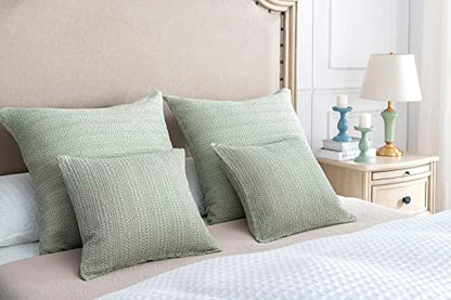  Cocoploceus 26x26 Pillow Covers Boho Euro Shams Set Of 2 Decorative Throw Pillow Covers Cotton Large Square Pillowcase For Couch Bed, Sage Green