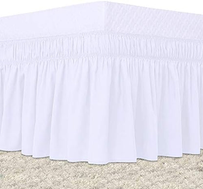  Bed Skirt King Size White Elastic Dust Ruffle Three Side Wrap Around Dust Ruffled White Skirts Easy Fit Wrinkle And Fade Resistant For King/Cal King Size Beds 15 Inch Drop