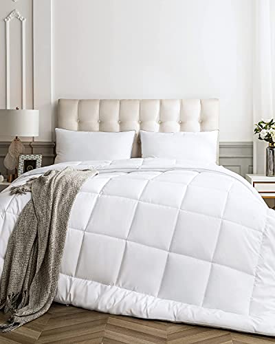  Down Alternative Comforter Queen Size, Ultra Soft Duvet Insert With Corner Tabs, Fluffy Warm All Season Quilted Soft Reversible Hotel Collection, White
