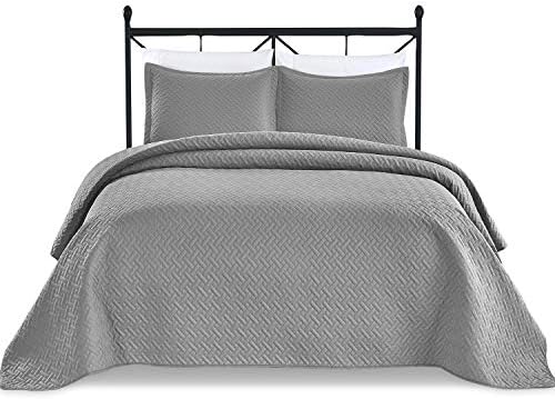  Basic Choice 3-Piece Light Weight Oversize Quilted Bedspread Coverlet Set - Black, King / California King