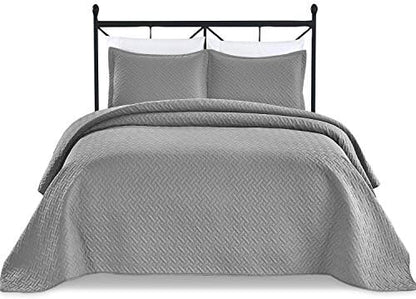  Basic Choice 3-Piece Light Weight Oversize Quilted Bedspread Coverlet Set - Black, King / California King