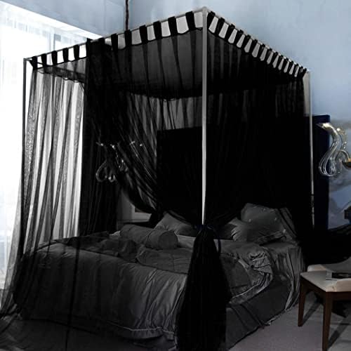  SCMTY Elegant Luxury 4 Corner Post Mosquito Net With Dustproof Top Cover For Adult Teen Girls Toddlers Girls Crib Bed Bedroom Decoration; Bed Canopy For Twin/Full/Queen/King Size Bed (Black, Queen)