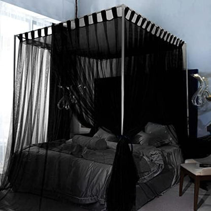  SCMTY Elegant Luxury 4 Corner Post Mosquito Net With Dustproof Top Cover For Adult Teen Girls Toddlers Girls Crib Bed Bedroom Decoration; Bed Canopy For Twin/Full/Queen/King Size Bed (Black, Queen)