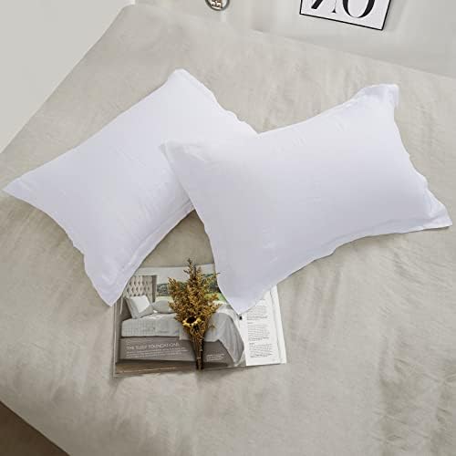  PHF 100% Linen Euro Sham With Ruffle, 26" X 26", Set Of 2, No Insert, Washed Soft French Flax Euro Throw Pillow Covers, Ultra Breathable Durable Comfy Euro Shams For Bed Couch Sofa, Linen