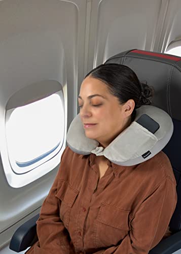  Brookstone Travel Pillow - 100% Microbead Comfort Classic Lightweight Ergonomic Plush Airplane Head And Neck Pillow With Phone Pocket, Black