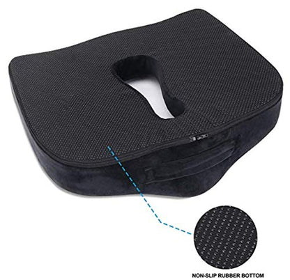  SnugPad Memory Foam Lumbar Pillow And Seat Cushion Combo, Ergonomic, Orthopedic, Lower Back Support, Premium Washable Velvet Covers With Non-Slip Bottom, Ideal For Office Chairs And Car Seats (Black)