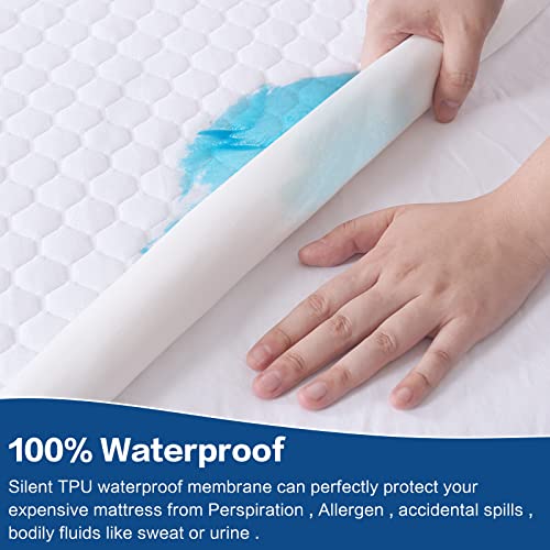  Queen Size Waterproof Mattress Protector Premium Cooling Bamboo Breathable Ultra Soft Quiet Mattress Pad Cover,18 Inch Deep Pocket Fitted 8"-21",Machine Washable