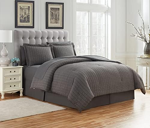  Queen Comforter Set 8 Piece Bed In A Bag With Bed Skirt, Fitted Sheet, Flat Sheet, 2 Pillowcases, 2 Pillow Shams, Queen, Dobby Navy