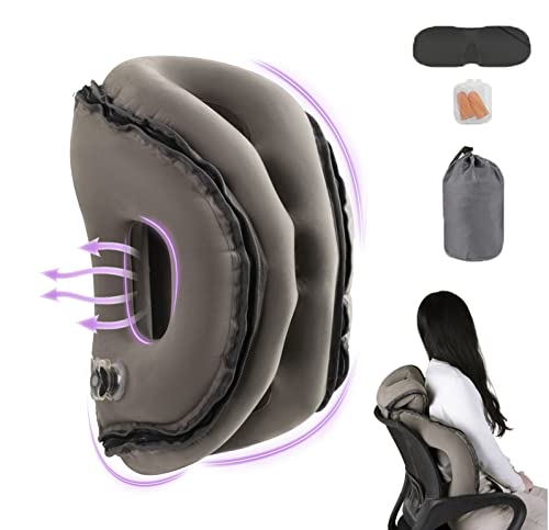  Kimiandy Inflatable Travel Pillow,Inflatable Neck Air Pillow For Sleeping To Avoid Neck And Shoulder Pain,Used For Airplanes/Cars/Buses/Trains/Office Napping (Dark Grey)