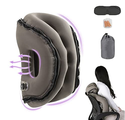  Kimiandy Inflatable Travel Pillow,Inflatable Neck Air Pillow For Sleeping To Avoid Neck And Shoulder Pain,Used For Airplanes/Cars/Buses/Trains/Office Napping (Dark Grey)