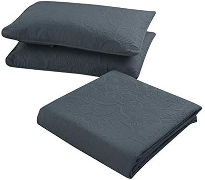  Bedding Haus 3pc Oversize Bedspread Bed Coverlet Set With Shams - Solid Color, Lightweight, Soft Bed Cover - EMA (King/Cal-King, Spa Blue)