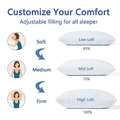  HomeMate Side Sleeper Pillow For Neck And Shoulder Pain Relief - Bed Pillows For Sleeping 19" X 26" Set Of 2 Adjustable Soft White Memory Foam Pillow Curved Bed Pillow With Removable Washable Cover