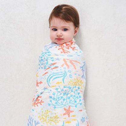  Cheekie Monkie Soft Bamboo Muslin Baby Newborn Infant Swaddle Wrap Blanket/Receiving Blanket - Coral Print For Boys And Girls