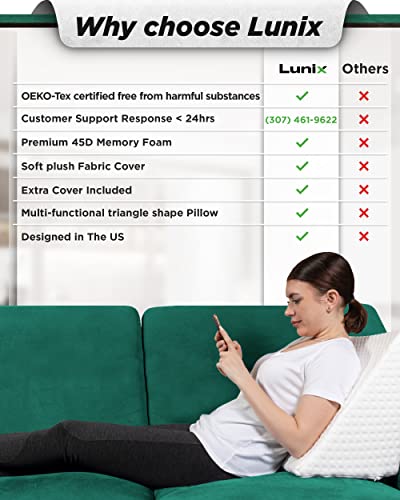  Lunix LX14 1pc Orthopedic Knee Wedge Pillow, Extra Cover Included, Post Surgery Memory Foam For Back, Leg, Pain Relief, Sitting Pillow, Triangle Pillow For Knee Support, Adjustable Pillows For Reading