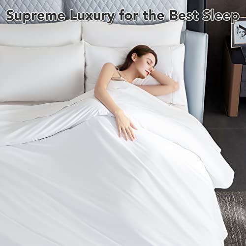  1200 Thread Count Cotton Sheets, 100% Egyptian Cotton Queen Size Sheets, Breathable Bed Sheets Set 16-Inch Deep Pocket - Wrinkle And Hypoallergenic - 4 Piece (White, Queen)
