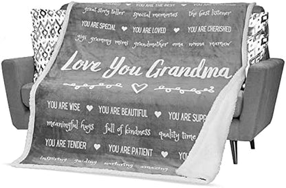  Gift For Grandma From Grandchildren, Granddaughter, Grandson, Mothers Day Gifts For Grandma, Grandmother Throw Blanket For Birthday, 60x50 Inches (Fleece, Grey)