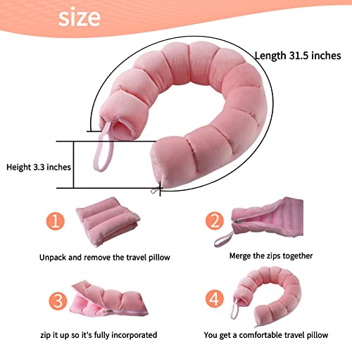  FHSGGP Travel Pillow Airplane Travel Neck Pillow Adjustable Length Kids Travel Pillow Suitable For Adults And Children Travel, Office, Home Use Pink Neck Pillow Provide Neck, Waist, Leg Support
