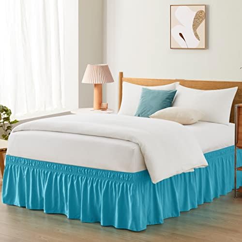 Teal Adjustable Bed Skirt For Full & Queen Size Bed - With 14 Inch Tailored Drop, Wrap Around Bed Skirts With Adjustable Elastic Belt For Easy Fitting - Wrinkle & Fade Resistant