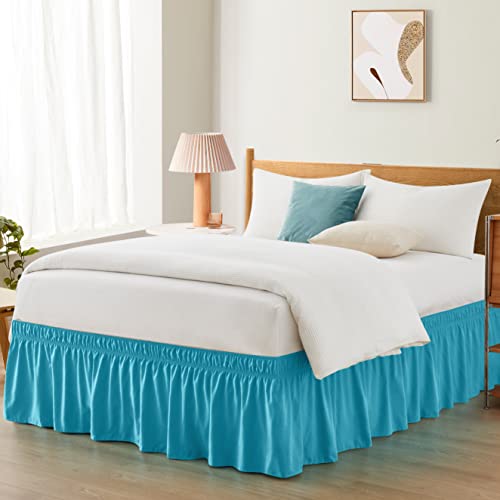  Teal Adjustable Bed Skirt For Full & Queen Size Bed - With 14 Inch Tailored Drop, Wrap Around Bed Skirts With Adjustable Elastic Belt For Easy Fitting - Wrinkle & Fade Resistant