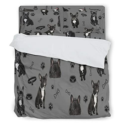  Four Piece Bed Set French Bulldog Microfiber Bed Sheet Set Four Piece Flat Sheet Wrinkle Resistant 4 Piece Bed Linens Comfort And Softness Including 1 Bed Sheet 1 Duvet Cover And Multicolor Full