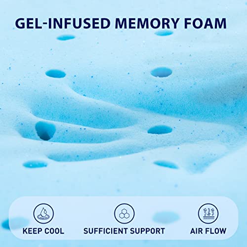  3 Inch Gel-Infused Memory Foam Bed Mattress Topper High Density Cooling Pad Removable Fitted Bamboo Cover Ventilated Design-10 Years Warranty (Queen)