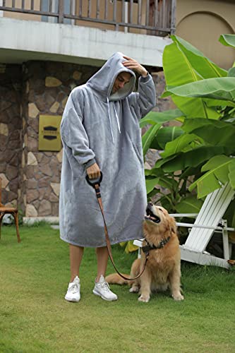  Oversized Sherpa Wearable Blanket Hoodie Long Soft Flannel Plush Blanket Sweatshirt Birthday Gifts For Men And Women 47 Inch (Gray)