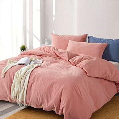  Duvet Cover Queen Size 3 Pcs Set, 100% Washed Cotton Mix Color Stripe Luxury Breathable Soft Bedding Comforter Covers, With Buttons Closure, 1 Queen Duvet Cover 90x90 Inches And 2 Pillow Cases