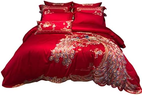  LEIGE Red Wedding Bedding Newlywed Four-Piece Embroidered Comforter Cover Set (Color : D, Size : 200 * 230cm)