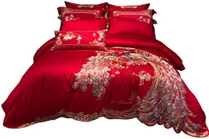  LEIGE Red Wedding Bedding Newlywed Four-Piece Embroidered Comforter Cover Set (Color : D, Size : 200 * 230cm)