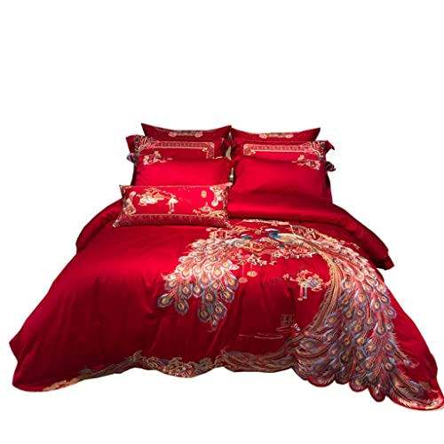  LEIGE Red Wedding Bedding Newlywed Four-Piece Embroidered Comforter Cover Set (Color : D, Size : 200 * 230cm)