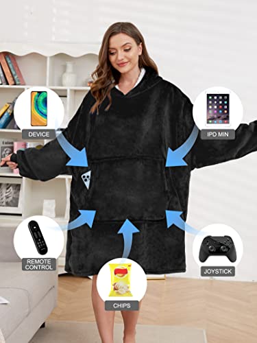  Blanket Hoodie Wearable Blanket,Super Warm Women And Men,Oversized Hoodie Blanket With Sleeves And Giant Pocket (Black)