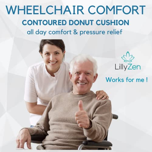  Lillyzen Donut Pillow For Tailbone Pain Relief Memory Foam Cushion Orthopedic Seat Pressure Relief Sitting Coccyx Sciatica Hemorrhoid Pregnancy Postpartum Office Chair Butt Pillows (Black Blue)