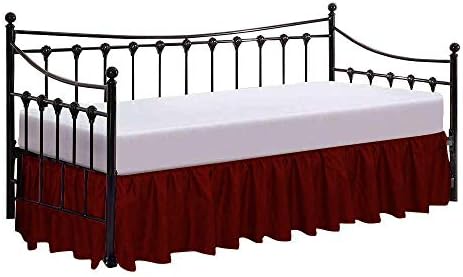  600 Thread Count Pure Cotton Daybed Skirt - 1 Piece Cotton Twin Size Dust Ruffle Daybed Skirt With Split Corners For Day Beds 15" Drop Length - Three Side Coverage ​- Burgundy