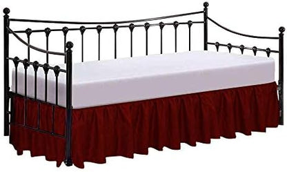 600 Thread Count Pure Cotton Daybed Skirt - 1 Piece Cotton Twin Size Dust Ruffle Daybed Skirt With Split Corners For Day Beds 15" Drop Length - Three Side Coverage ​- Burgundy