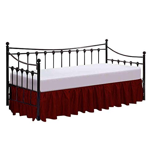  600 Thread Count Pure Cotton Daybed Skirt - 1 Piece Cotton Twin Size Dust Ruffle Daybed Skirt With Split Corners For Day Beds 15" Drop Length - Three Side Coverage ​- Burgundy