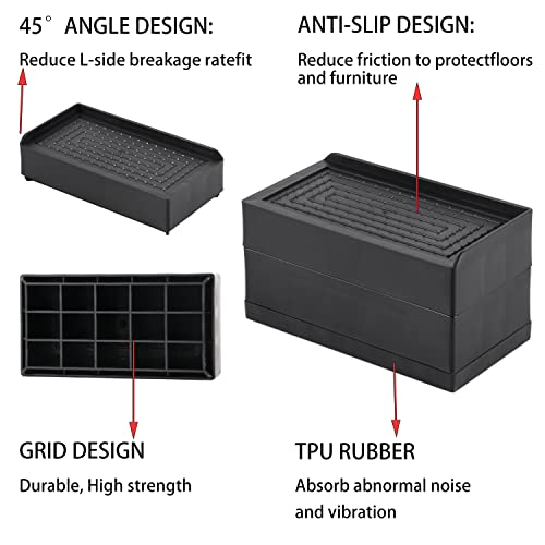  LUCKYQTQH Bed Risers Adjustable Furniture Risers Heavy Duty，Rectangle Bed Risers 3 Inches，Desk Risers For Sofa Couch Bed Frame ，Supports Up To 3000 Lbs (4 Piece Set)