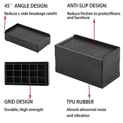  LUCKYQTQH Bed Risers Adjustable Furniture Risers Heavy Duty，Rectangle Bed Risers 3 Inches，Desk Risers For Sofa Couch Bed Frame ，Supports Up To 3000 Lbs (4 Piece Set)