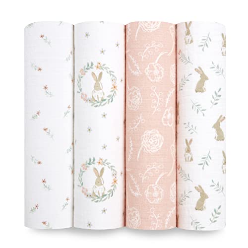  Aden + Anais Essentials Swaddle Blanket, Muslin Blankets For Girls & Boys, Baby Receiving Swaddles, Newborn Gifts, Infant Shower Items, Toddler Gift, Wearable Swaddling Set, 4 Pack, Damsel