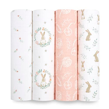  Aden + Anais Essentials Swaddle Blanket, Muslin Blankets For Girls & Boys, Baby Receiving Swaddles, Newborn Gifts, Infant Shower Items, Toddler Gift, Wearable Swaddling Set, 4 Pack, Damsel